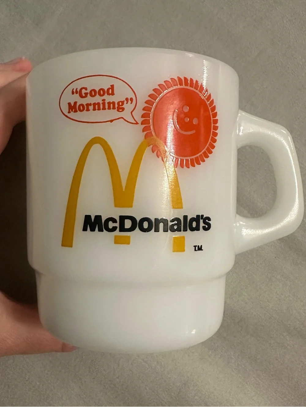 Vintage Fire King McDonald's Good Morning Milk Glass Mug⁠